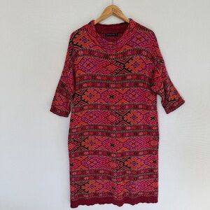 PERUVIAN CONNECTION Size M/L 100% Pima Cotton Aztec Print Sweater Dress